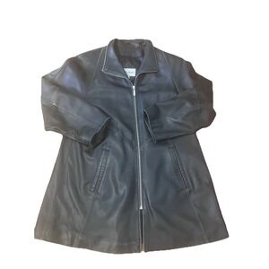 Y2k Lord & Taylor Leather Coat‎ Grandpa Sz Med Mens Classic Black Zip Jacket